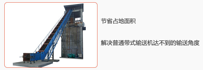 節(jié)省占地面積，解決普通帶式輸送機(jī)達(dá)不到的輸送角度。